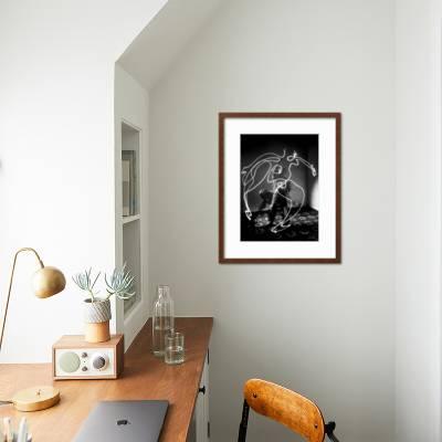 Multiple Exposure Of Artist Pablo Picasso Using Flashlight To Make Light Drawing Of A Figure Premium Photographic Print Gjon Mili Art Com
