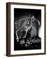 Multiple Exposure of Artist Pablo Picasso Using Flashlight to Make Light Drawing of a Figure-Gjon Mili-Framed Photographic Print