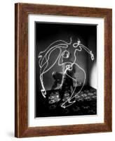 Multiple Exposure of Artist Pablo Picasso Using Flashlight to Make Light Drawing of a Figure-Gjon Mili-Framed Photographic Print
