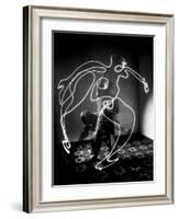 Multiple Exposure of Artist Pablo Picasso Using Flashlight to Make Light Drawing of a Figure-Gjon Mili-Framed Photographic Print