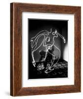 Multiple Exposure of Artist Pablo Picasso Using Flashlight to Make Light Drawing of a Figure-Gjon Mili-Framed Giclee Print