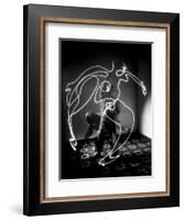Multiple Exposure of Artist Pablo Picasso Using Flashlight to Make Light Drawing of a Figure-Gjon Mili-Framed Giclee Print
