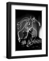 Multiple Exposure of Artist Pablo Picasso Using Flashlight to Make Light Drawing of a Figure-Gjon Mili-Framed Giclee Print