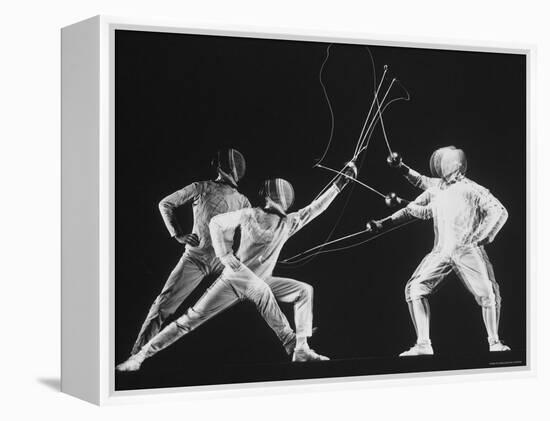 Multiple Exposure of New York University Fencing Champion Arthur Tauber Parrying with Sol Gorlin-Gjon Mili-Framed Premier Image Canvas
