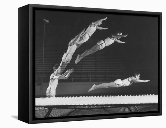 Multiple Exposure Shot of a Gymnast Jumping on a Trampoline-J^ R^ Eyerman-Framed Premier Image Canvas