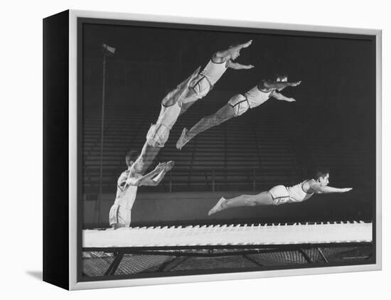 Multiple Exposure Shot of a Gymnast Jumping on a Trampoline-J^ R^ Eyerman-Framed Premier Image Canvas