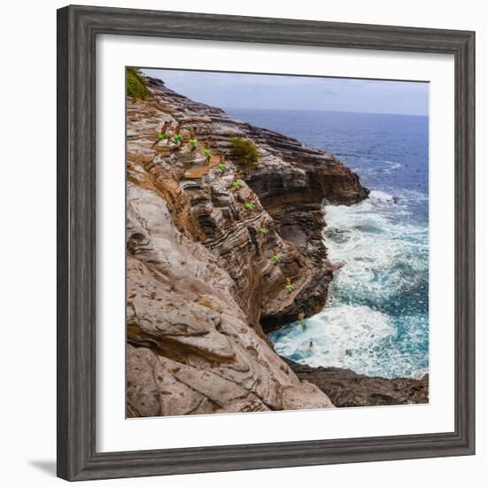 Multiple Exposure Stop Action Photo of Jump Off Cliff at Kawaihoa Point-Charles Crust-Framed Photographic Print