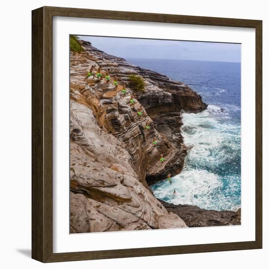 Multiple Exposure Stop Action Photo of Jump Off Cliff at Kawaihoa Point-Charles Crust-Framed Photographic Print