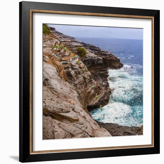 Multiple Exposure Stop Action Photo of Jump Off Cliff at Kawaihoa Point-Charles Crust-Framed Photographic Print