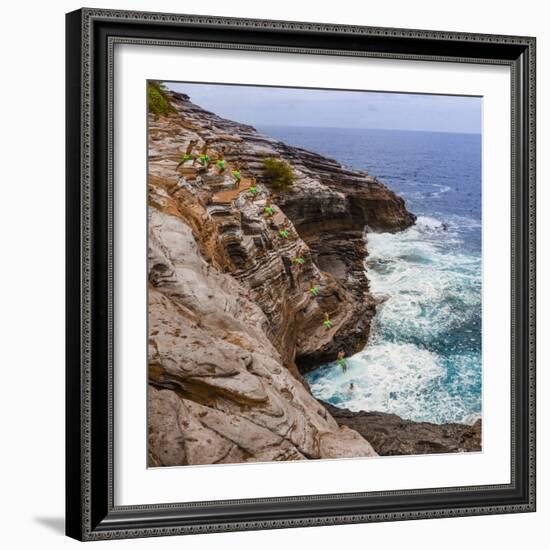 Multiple Exposure Stop Action Photo of Jump Off Cliff at Kawaihoa Point-Charles Crust-Framed Photographic Print