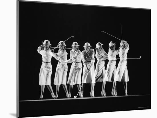 Multiple Image of Woman's Golf Swing-Gjon Mili-Mounted Photographic Print