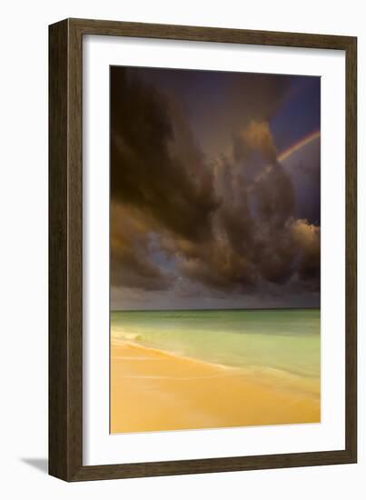 Multiple Rainbows, Storm Clouds Over Emerald Green Waters, Caribbean Ocean, Playa Del Carmen Mexico-Jay Goodrich-Framed Photographic Print