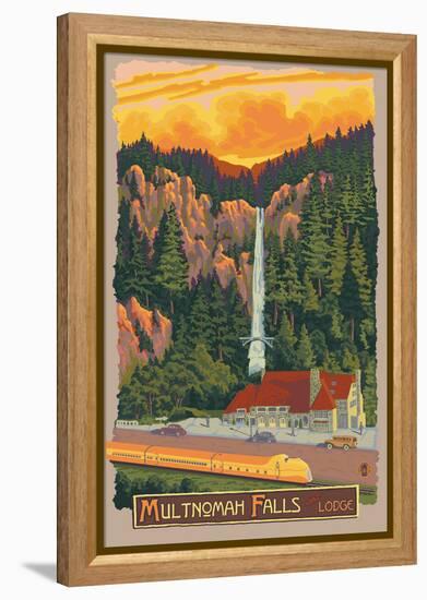 Multnomah Falls Lodge, Oregon-Lantern Press-Framed Stretched Canvas