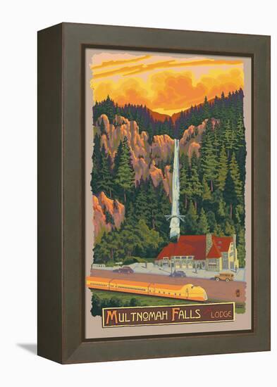 Multnomah Falls Lodge, Oregon-Lantern Press-Framed Stretched Canvas