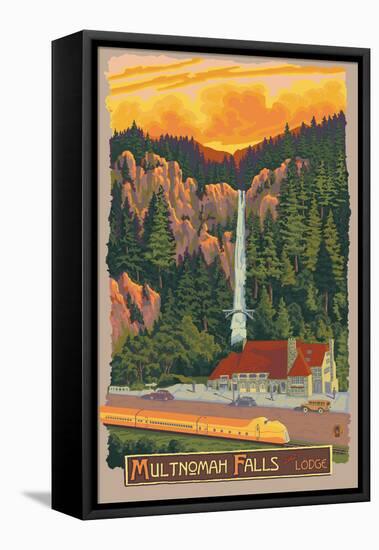 Multnomah Falls Lodge, Oregon-Lantern Press-Framed Stretched Canvas
