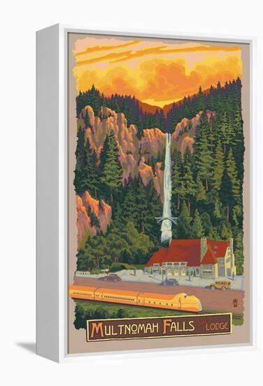 Multnomah Falls Lodge, Oregon-Lantern Press-Framed Stretched Canvas