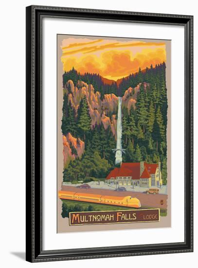 Multnomah Falls Lodge, Oregon-Lantern Press-Framed Art Print