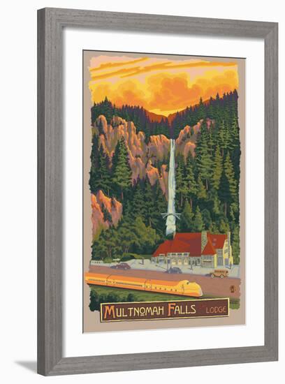 Multnomah Falls Lodge, Oregon-Lantern Press-Framed Art Print