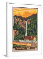 Multnomah Falls Lodge, Oregon-Lantern Press-Framed Art Print