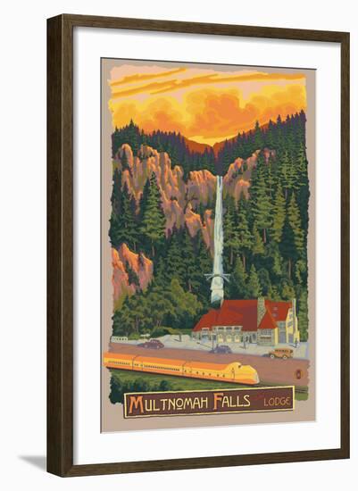 Multnomah Falls Lodge, Oregon-Lantern Press-Framed Art Print