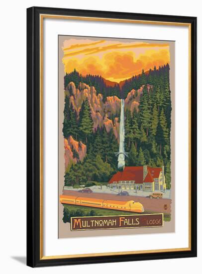 Multnomah Falls Lodge, Oregon-Lantern Press-Framed Art Print