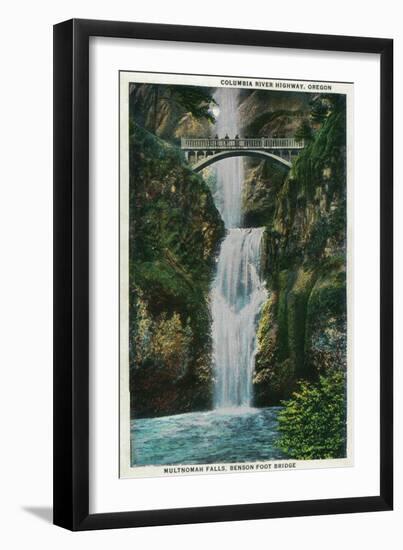 Multnomah Falls on Columbia River - Columbia River, OR-Lantern Press-Framed Art Print