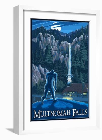 Multnomah Falls, Oregon - Bigfoot-Lantern Press-Framed Premium Giclee Print
