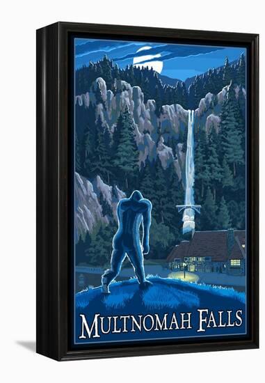 Multnomah Falls, Oregon - Bigfoot-Lantern Press-Framed Stretched Canvas