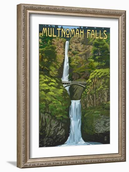 Multnomah Falls, Oregon - Summer View-Lantern Press-Framed Art Print