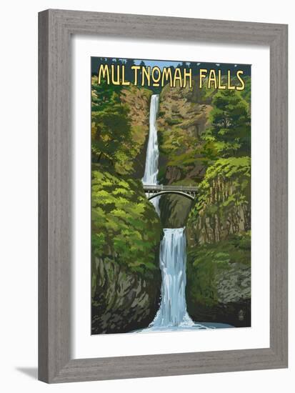 Multnomah Falls, Oregon - Summer View-Lantern Press-Framed Art Print