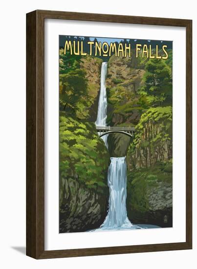 Multnomah Falls, Oregon - Summer View-Lantern Press-Framed Art Print