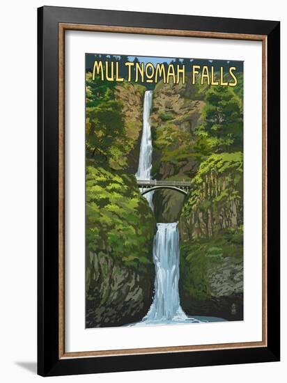 Multnomah Falls, Oregon - Summer View-Lantern Press-Framed Art Print