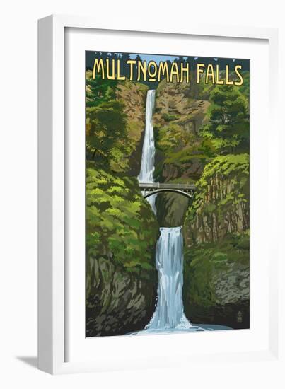 Multnomah Falls, Oregon - Summer View-Lantern Press-Framed Art Print