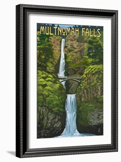 Multnomah Falls, Oregon - Summer View-Lantern Press-Framed Art Print