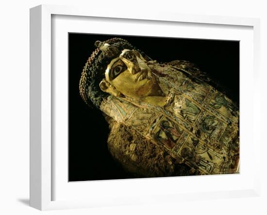 Mummy A with Gilded Mask and Cartonnage Chest Plate, Valley of the Golden Mummies, Egypt-Kenneth Garrett-Framed Photographic Print