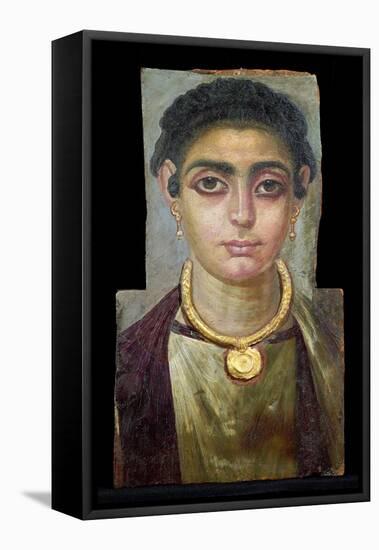 Mummy Portrait: Head of a Woman, Egyptian, 130-160 Ad (Encaustic with Gilded Stucco on Wood)-null-Framed Premier Image Canvas