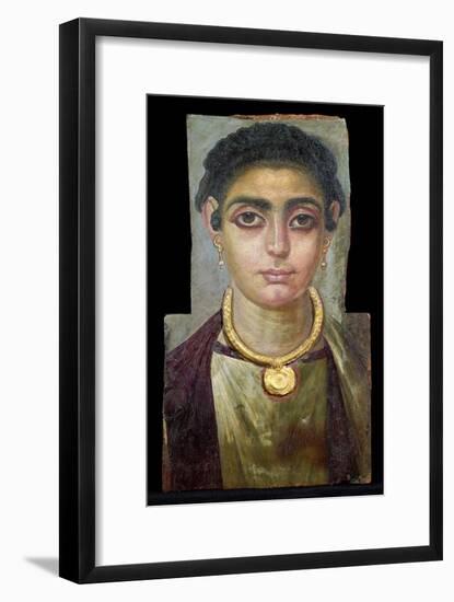 Mummy Portrait: Head of a Woman, Egyptian, 130-160 Ad (Encaustic with Gilded Stucco on Wood)-null-Framed Giclee Print