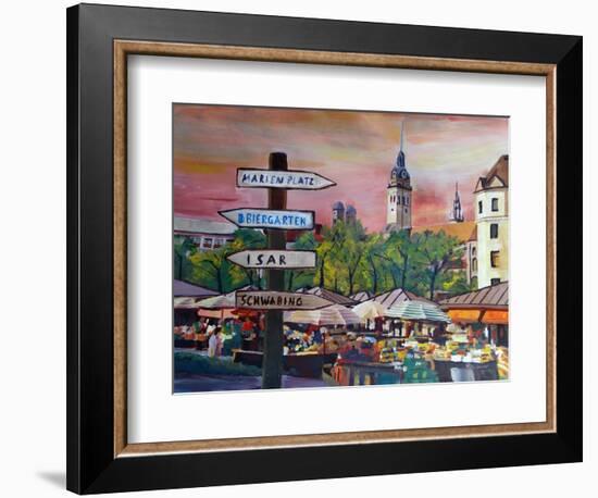 Munich Bavaria Viktualienmarkt with Signposts-Markus Bleichner-Framed Premium Giclee Print