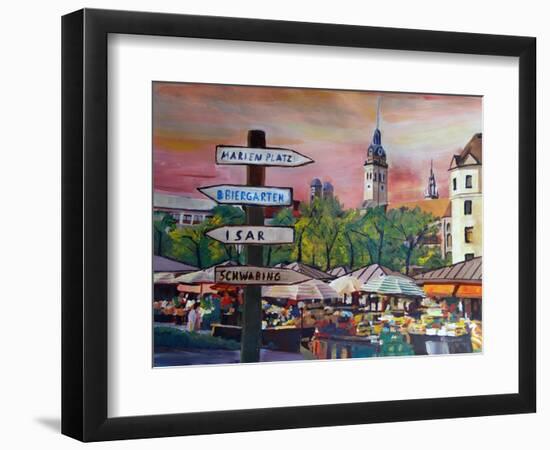Munich Bavaria Viktualienmarkt with Signposts-Markus Bleichner-Framed Premium Giclee Print