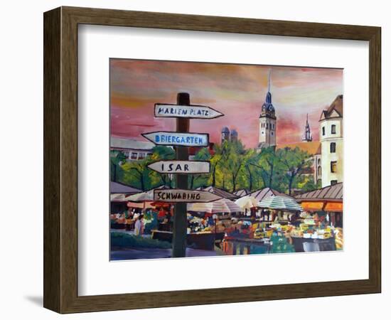 Munich Bavaria Viktualienmarkt with Signposts-Markus Bleichner-Framed Art Print