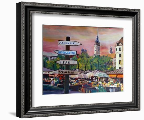 Munich Bavaria Viktualienmarkt with Signposts-Markus Bleichner-Framed Art Print