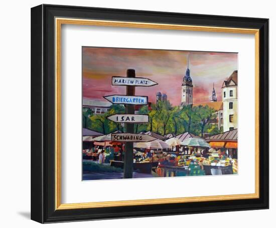 Munich Bavaria Viktualienmarkt with Signposts-Markus Bleichner-Framed Art Print