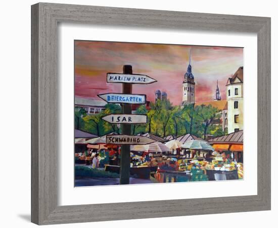 Munich Bavaria Viktualienmarkt with Signposts-Markus Bleichner-Framed Art Print