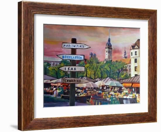 Munich Bavaria Viktualienmarkt with Signposts-Markus Bleichner-Framed Art Print