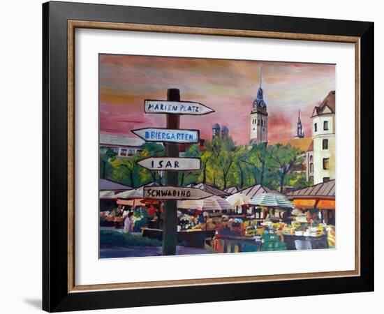 Munich Bavaria Viktualienmarkt with Signposts-Markus Bleichner-Framed Art Print