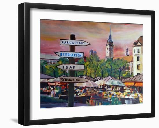 Munich Bavaria Viktualienmarkt with Signposts-Markus Bleichner-Framed Art Print