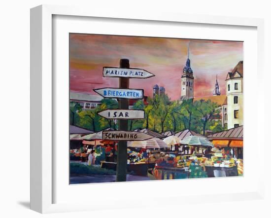 Munich Bavaria Viktualienmarkt with Signposts-Markus Bleichner-Framed Art Print