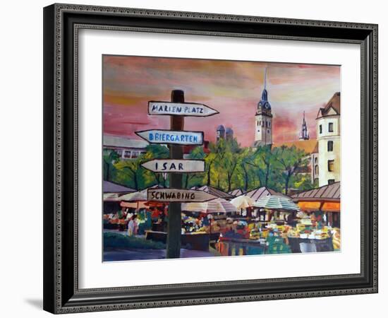 Munich Bavaria Viktualienmarkt with Signposts-Markus Bleichner-Framed Art Print