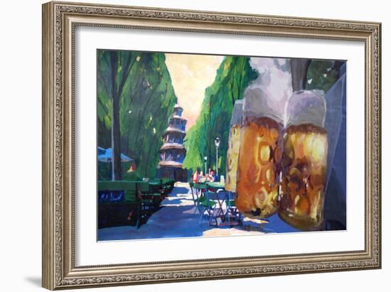 Munich Chinese Tower Beergarden in English Garden-Markus Bleichner-Framed Art Print