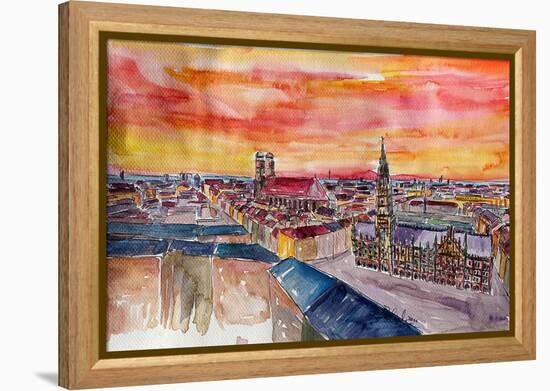 Munich City Center View From St Peter-Markus Bleichner-Framed Stretched Canvas